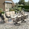 Heras house 6 piece patio furniture set 2 x swivel chair 2 x fixed chair 1 x 3 seat sofa with marbling coffee table all cushioned outdoor conversation set for lawn garden backyard  urban country home decor