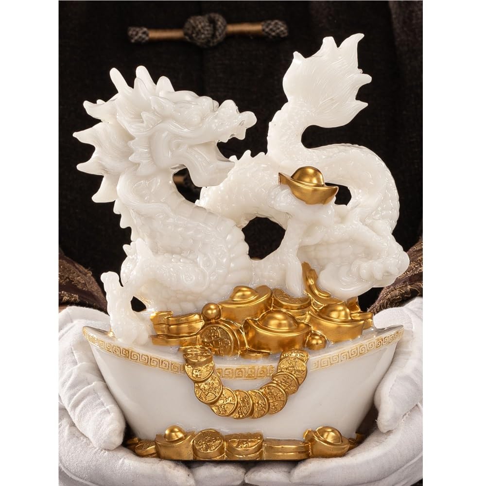 Decoración de Estantes Decoración del dragón del zodiaco de Jade de imitación, decoración del dragón del estudio chino, decoración del gabinete del vino de la sala de estar de resina Decoraciones Para