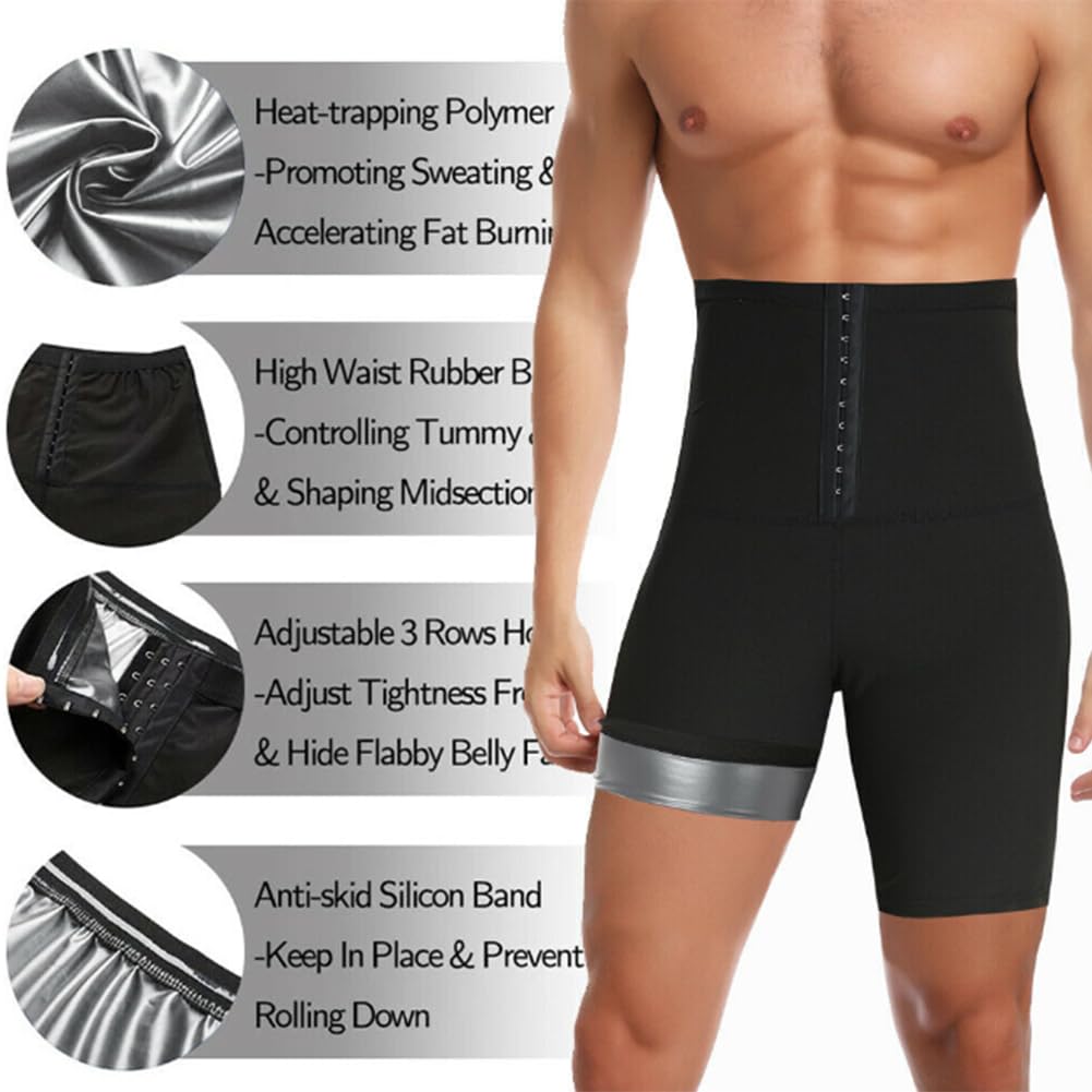 Hombre Pantalones Sauna Corto de Sudoración Cintura Alta Deporte Fajas Reductoras Leggins Reductores Cortas Fuerte Compresión Térmica