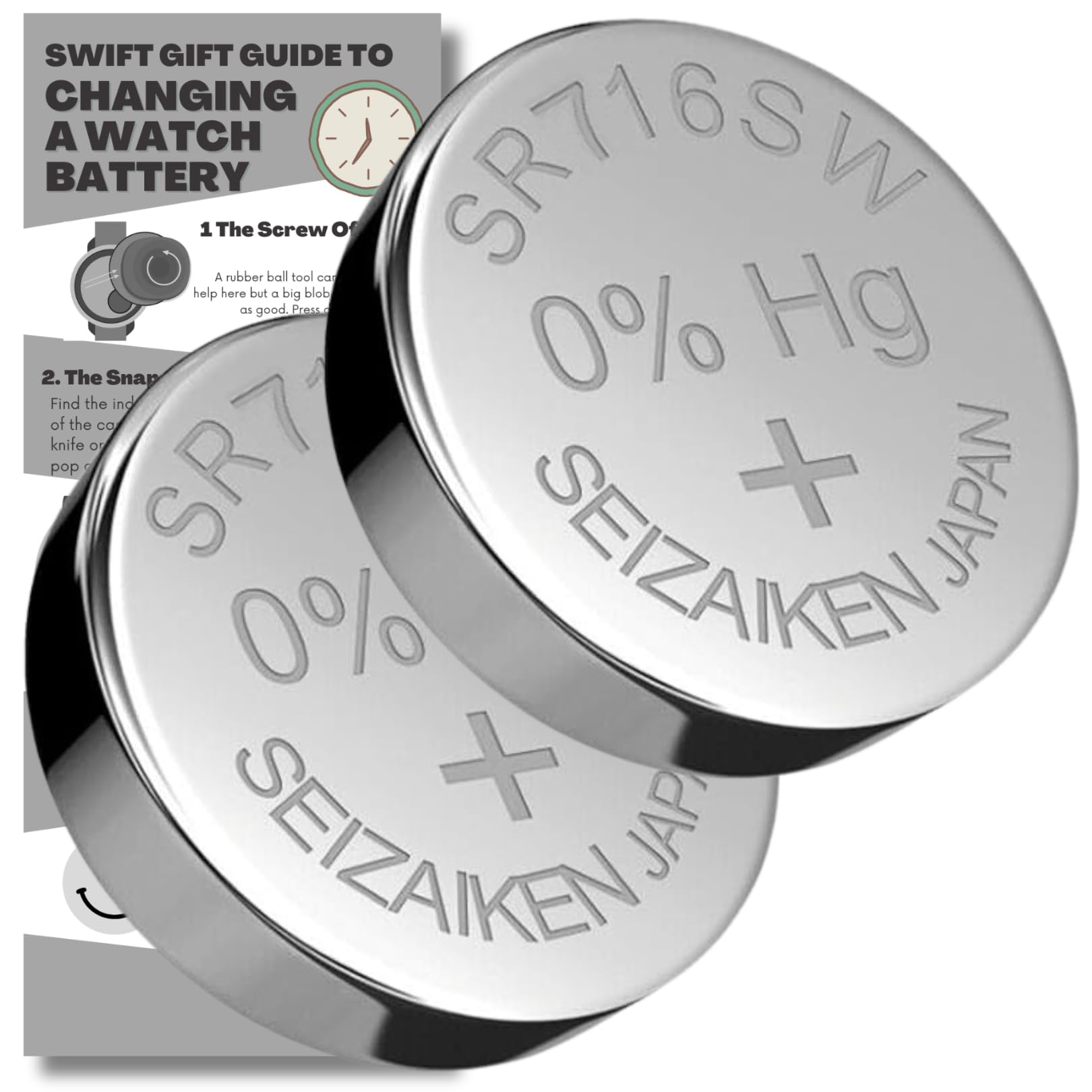 SR716SW Watch Batteries - 2 x Seizaiken 315 Equivalent Cell Button Watch Battery Replacement Kit for Watches with Fitting Guide