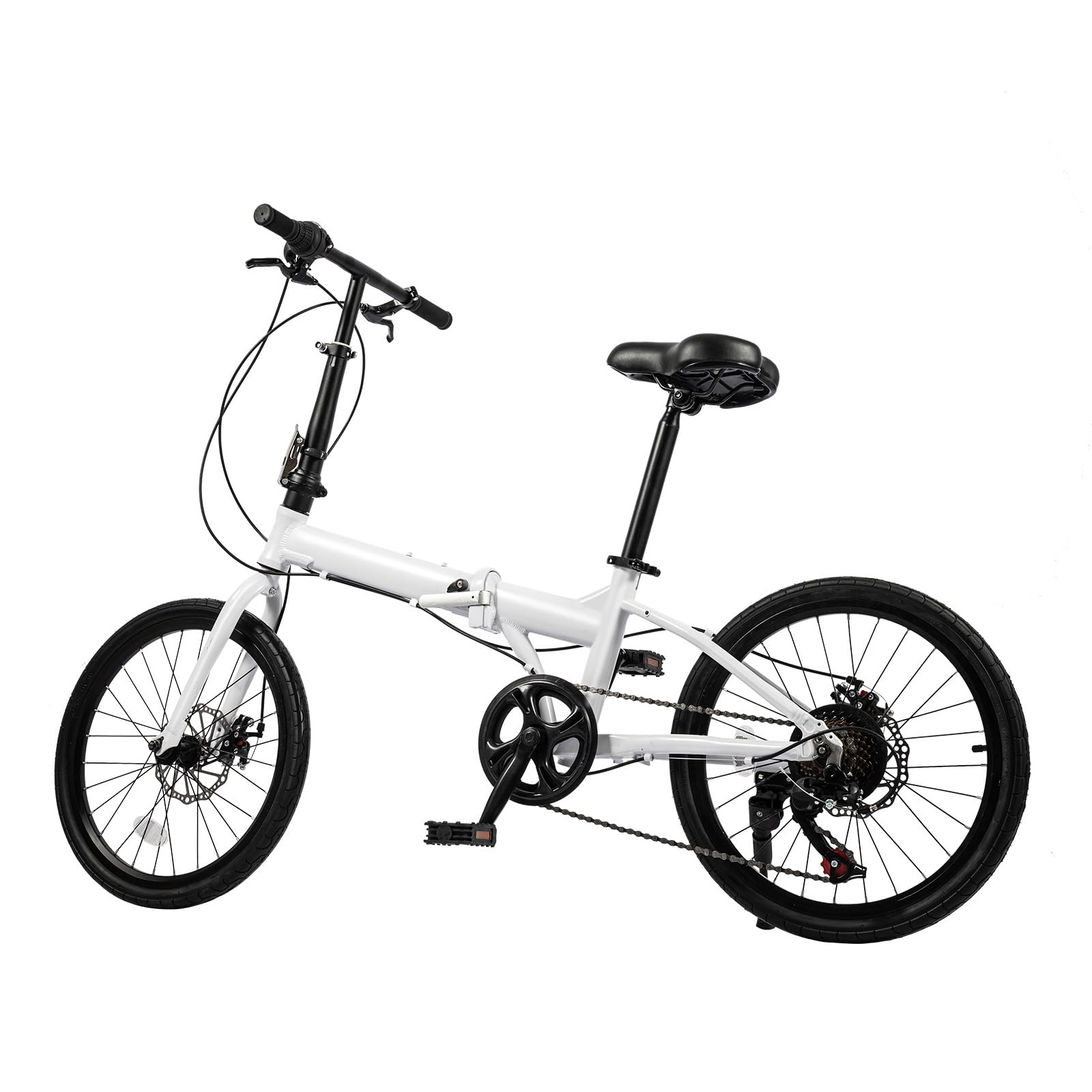 20-Inch Folding Bike, Foldable Bike for Adults Adjustable Seat Height & Elevable Handlebars Store in The Trunk 7-Gear Transmission Front and Rear Disc Brakes for Traveling