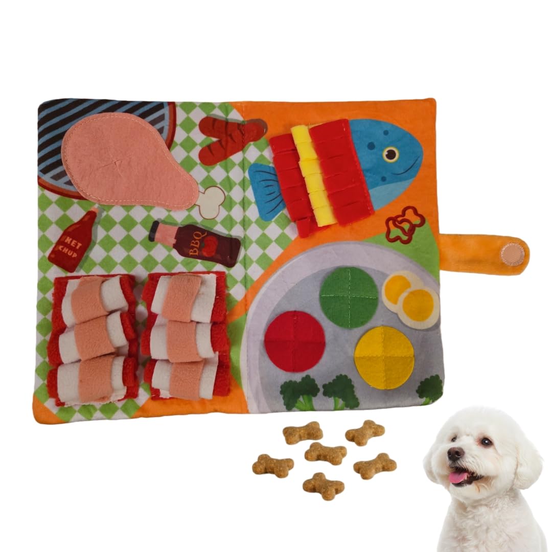 InekoAgua Dog Snuffle Toy Menu Series, Crinkle Paper Food Nose Work Puzzle Toys for Small & Mini Dogs, Enrichment Treat Dispenser for Slow Feeding (Sizzling BBQ Menu)
