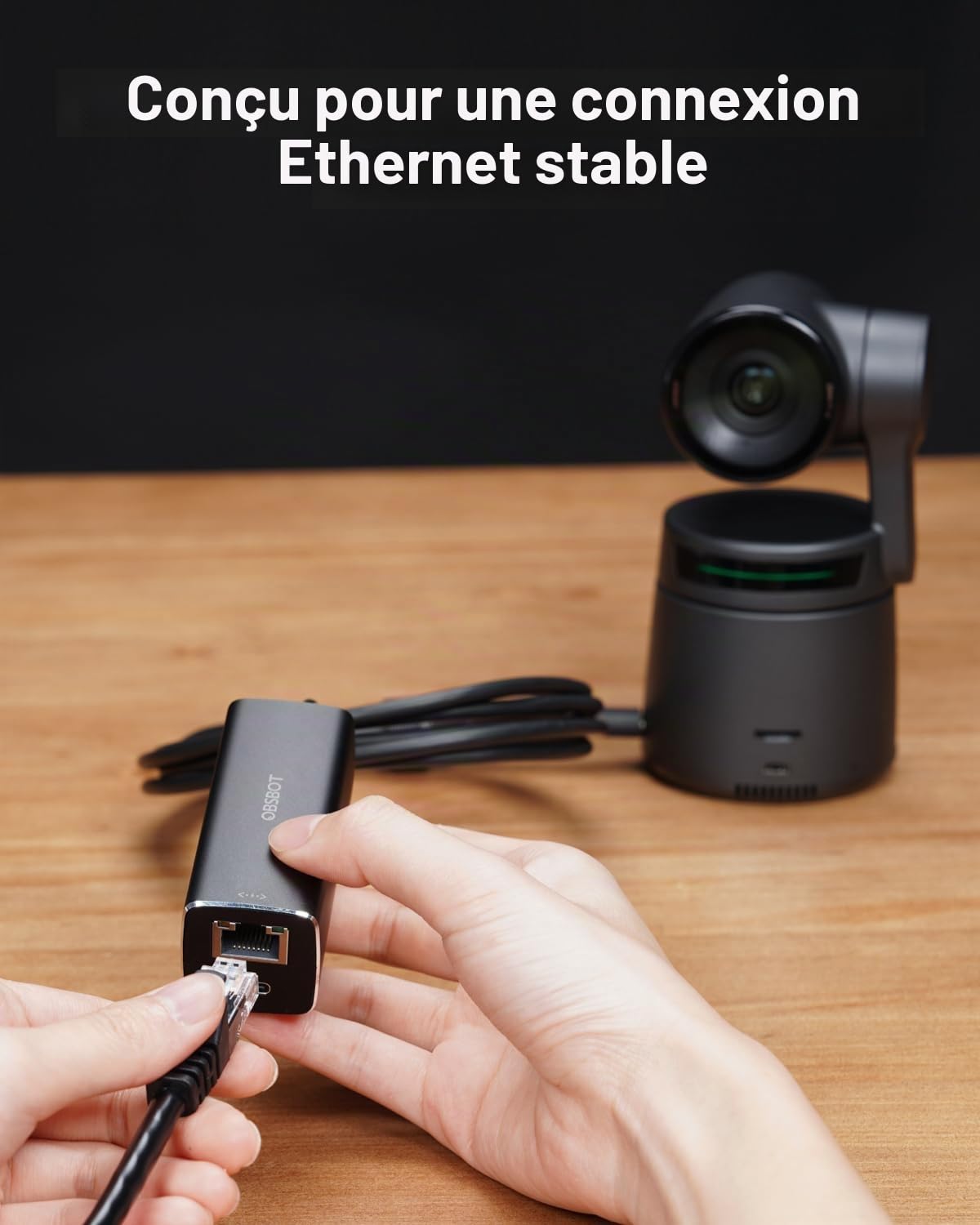 OBSBOT Adaptateur USB-C vers Ethernet, 10 100 Mbps, prise en charge Power Over Ethernet (PoE), double Ethernet et interface USB-C, compatible Tail Air, MacBook, PC, etc.