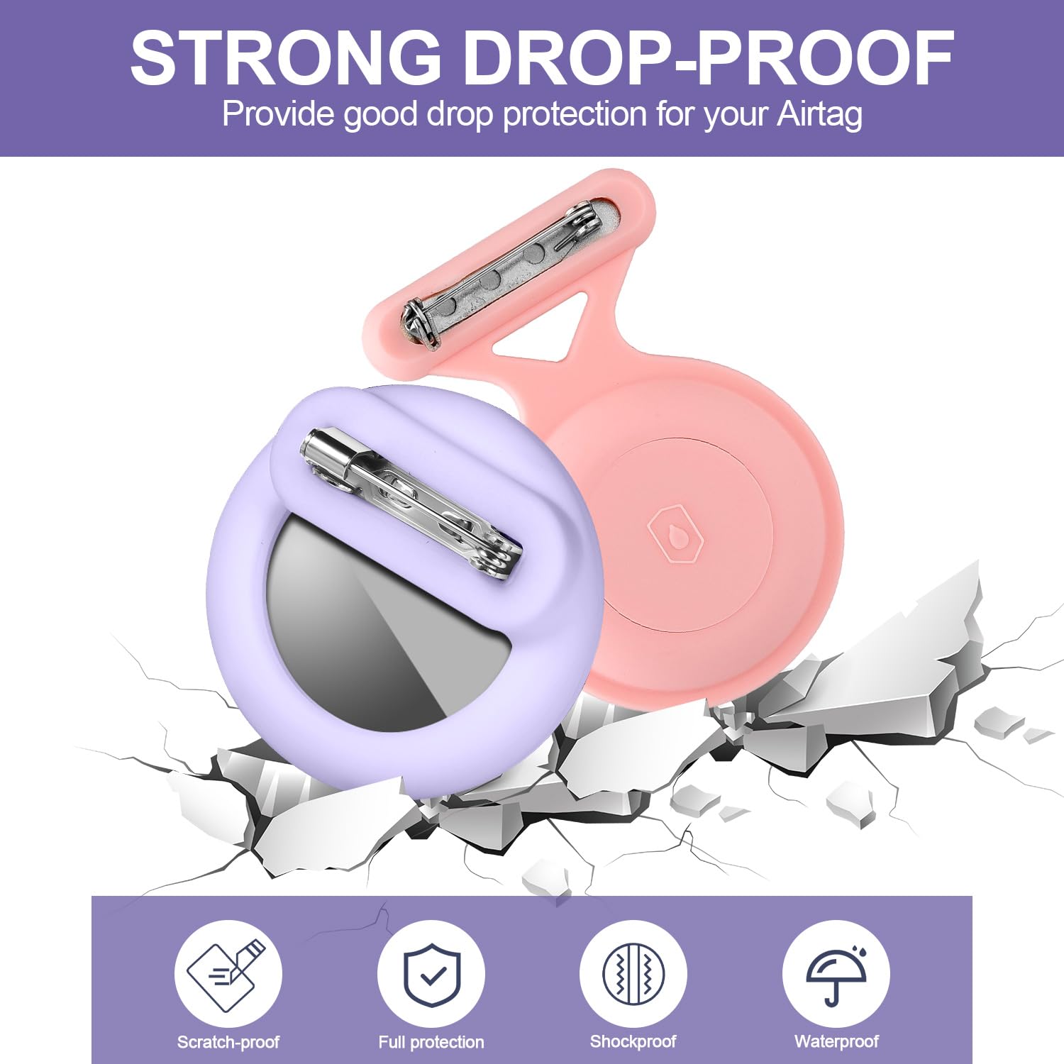 2pcs Hidden Kids Holder for Airtag Silicone Case with Safety Pins Waterproof Drop-Proof Holder Cover Compatible with Apple Air Tag for Elderly Suitcases Pack Backpacks Pets Clothing (Purple - Image 3