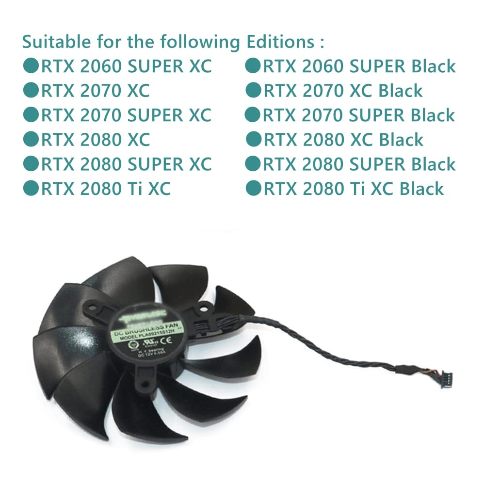 RAKSTORE PLA09215S12H Graphics Card Cooling Fan Replacement for EVGA RTX 2070 2070 Super RTX 2080 2080 Super RTX 2080 Ti RTX 2060 Super XC Quiet Cooler Fan (B)