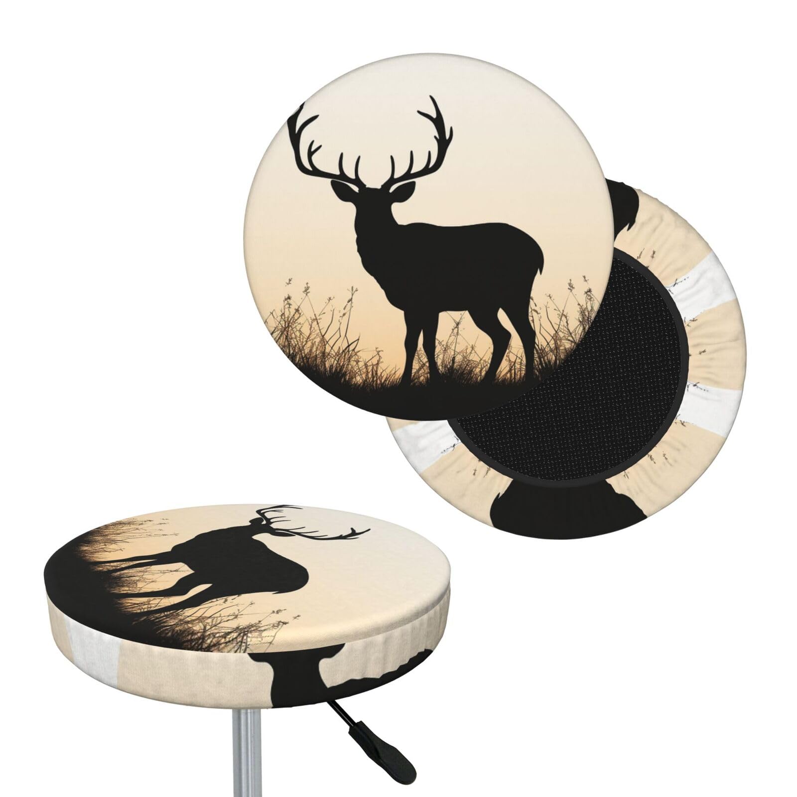 NONHAI Deer Silhouette Bar Stool Cover Round Elastic Stool Cushion Covers Dustproof Bar Chair Cover Washable Stool Cushion Slipcover Stretch Stool Seat Covers for 12-14 Inch Chair