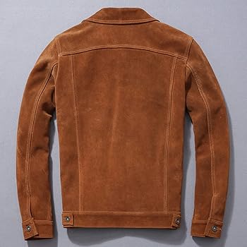 【Sobaq】LB Arch Trucker Suede JK ZARAQ Men's Brown Genuine Suede Trucker Turn Down Collar