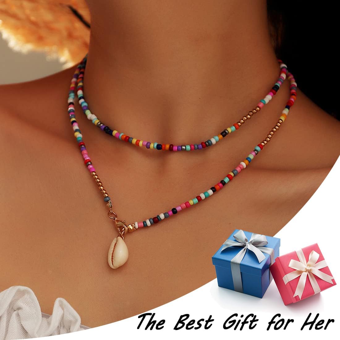 Collana A Y Bohémien Con Perline In Ceramica Colorata: Regolabile, Stile Vintage Hippie, Idea Regalo Donna
