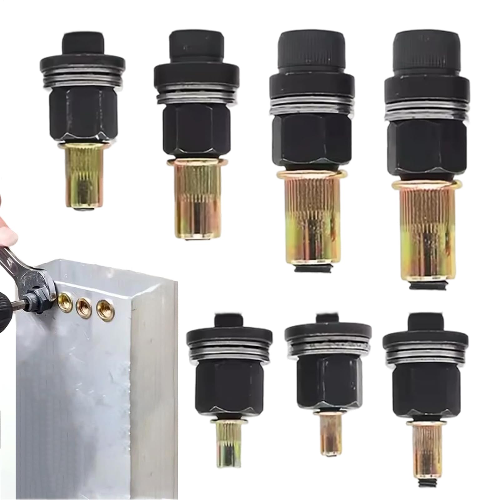 Herramienta para Tuercas Remachables,Juego De 7 Piezas De Acero Al Carbono Con Adaptador De Llave Manual Taladro - Kit De Herramientas Para Tuercas De Inserción - Para Talleres De Reparación Automotri