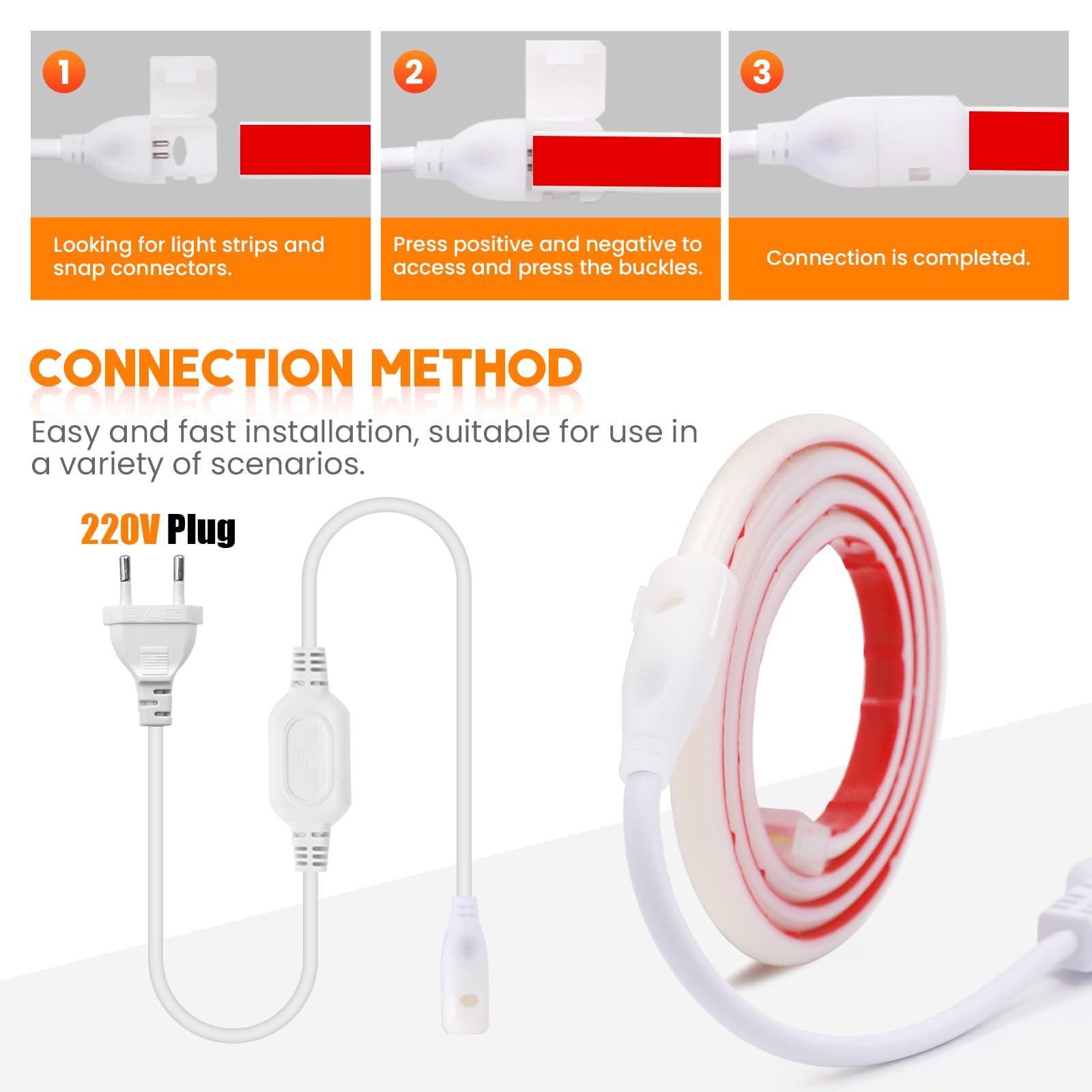 220V COB LED Neón Tira [50m,Blanco Cálido 3000-3500K]，288 LEDs/m Tira LED FCOB Cortable CRI85+，IP65 estanco flexible，Hogar/Tienda de iluminación decorativa