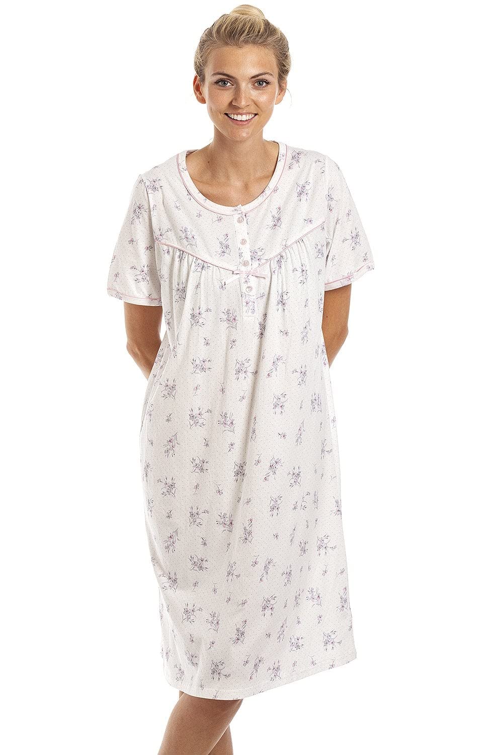 Camille Women's Pink Floral Dot Print Jersey Nightdress