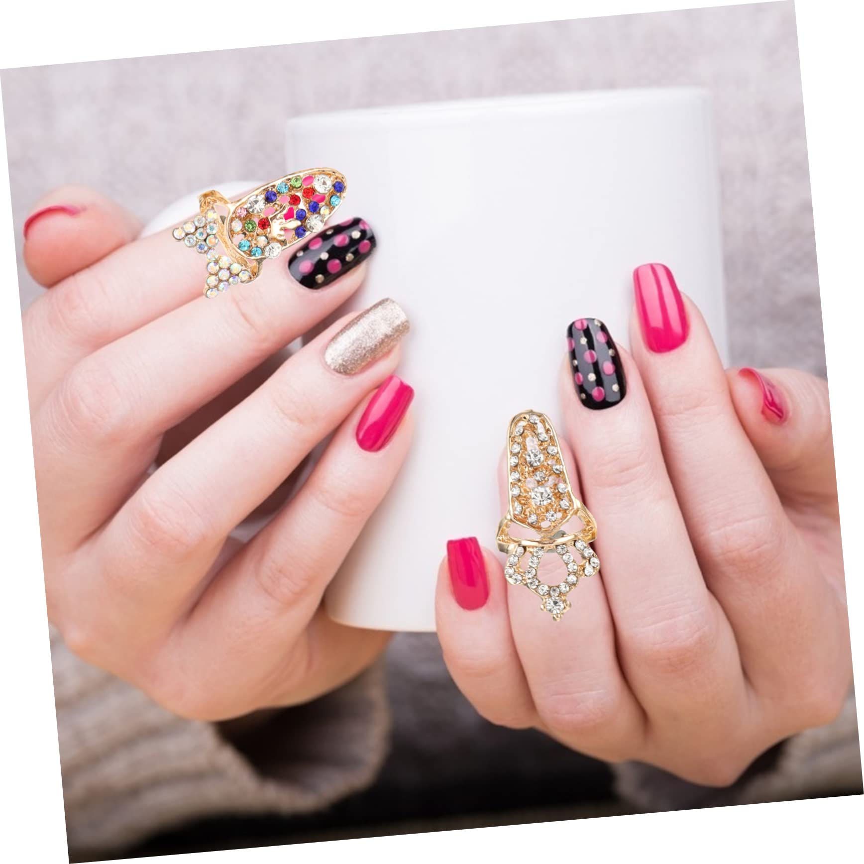 CALLARON 3 Ensembles Anneau De Décor De Cristal Decoration Ongle Décoration Ongles Griffe D'ongle Ongles Charmes Art Uv Bague Délicate Pour Les Ongles Bague Créative Alliage 12 Pièces * 3
