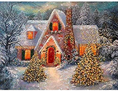 LUUFAN Kit de pintura de diamantes 5D, para manualidades y manualidades, lienzo para decoración de pared del hogar, adultos y niños (40 x 30 cm) (escena de nieve de Navidad) Cover