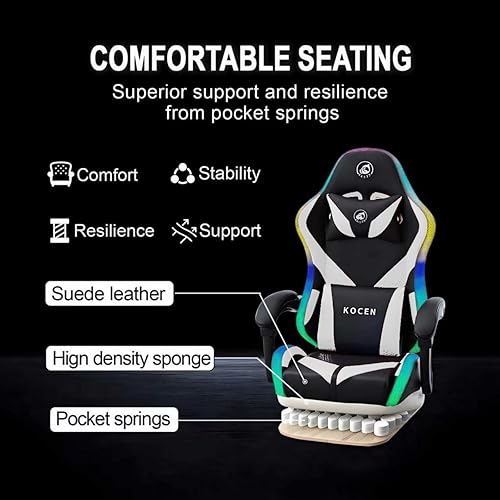 Miniatura 4 de Sillas LED para juegos para adultos altos y niños, soporte lumbar, luces LED, respaldo alto, silla de computadora reclinable con reposacabezas