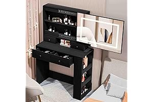 Modern Black Vanity Desk Makeup Dressing Table with LED Lighted Mirror Drawers