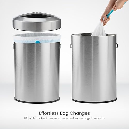 Miniatura 5 de Home Zone Living Bote de basura abierto de 16 galones para uso comercial y de oficina, diseño de esquina triangular, plateado, 60 litros