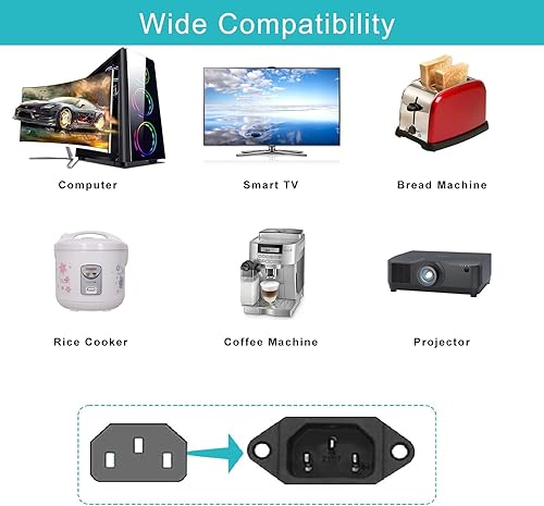Miniatura 8 de Paquete de 2 cables de alimentación de repuesto para monitor de computadora de 3 pies, enchufe plano de perfil bajo, NEMA 5-15P a cable de