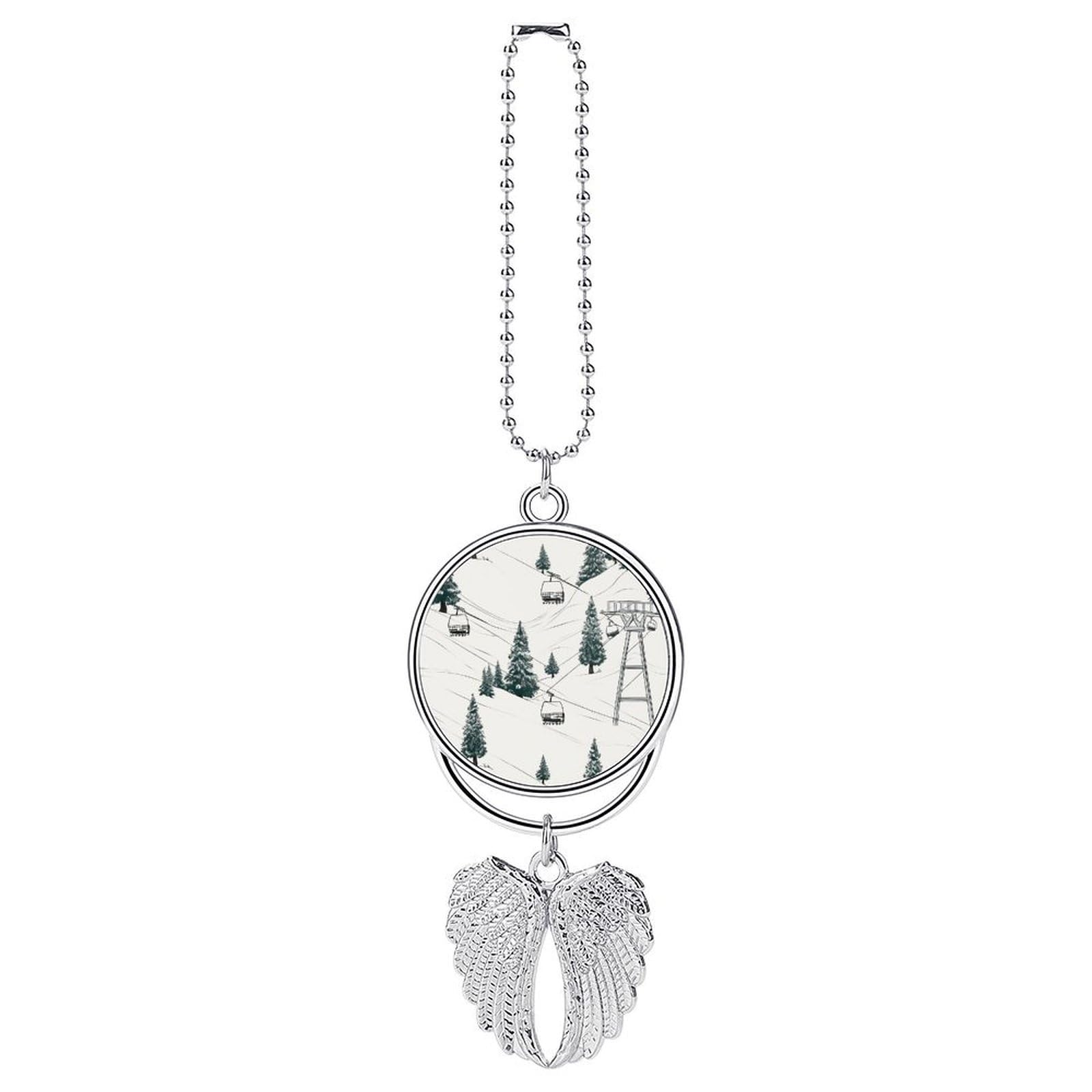 Ski Lift with Fir Tree Car Pendant Hanging Swing Auto Rear View Mirror Hanging Car Rear View Mirror Charm Truck Hanger Ornament Charm for Car Rear View Mirrors Accessories