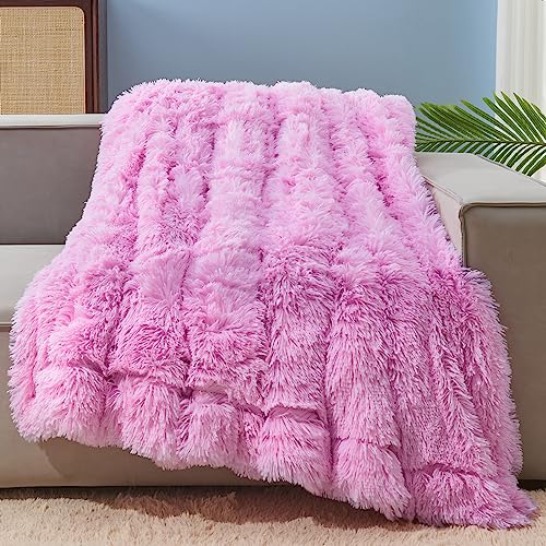 GONAAP Fuzzy Faux Fur Throw Blanket Twin Size Light Pink Super Soft Cozy Plush Fuzzy Shaggy Blanket for Couch Sofa Bed (Light Pink, Twin(60"x80"))