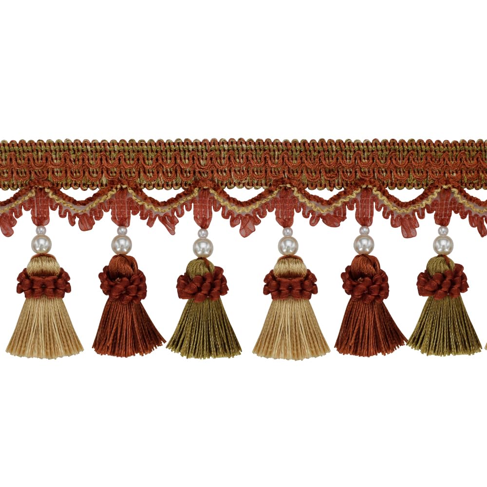 EMDOMO Tassel Fringe Trim Beaded Tassel Fringing Trimmings Ball Fringe Lampshades Trim Curtain Trim Sewing Fringe Trim 3 yards (Orange)