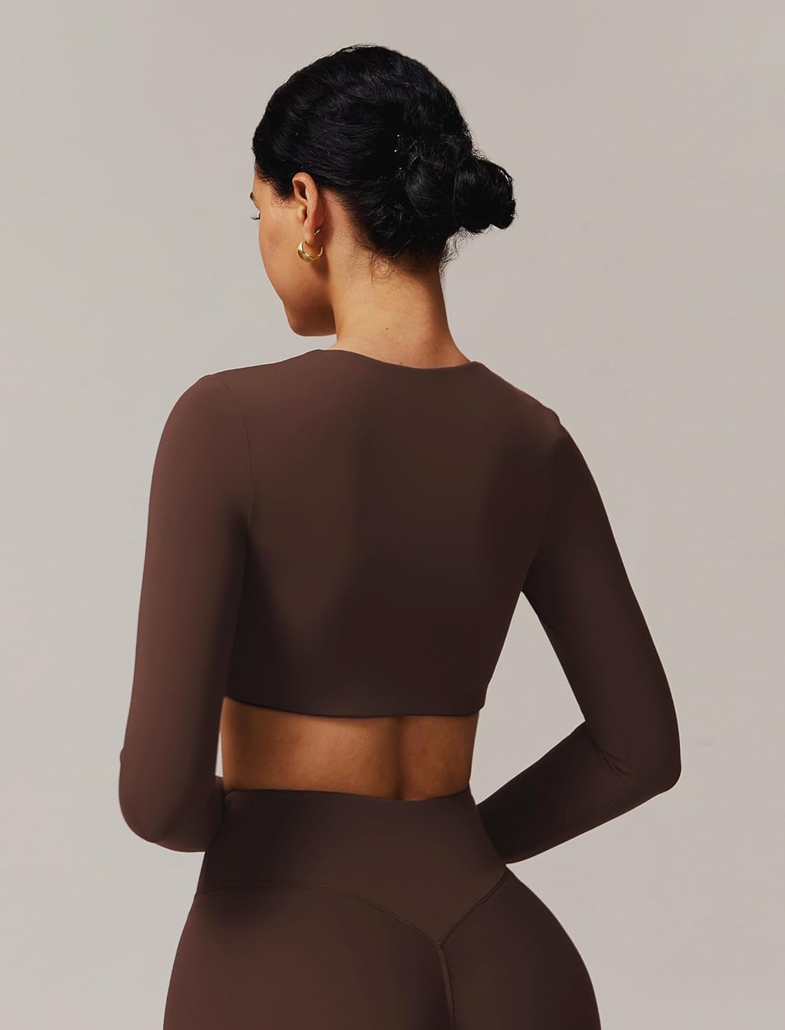 ABOCIW Women Square Neck Long Sleeve Workout Crop Top Low Medium Impact Athletic Yoga Gym Shirts with Built in Bra(ONLY TOP) - Image 2