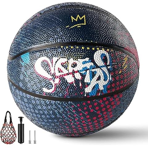 Saretas Rubber Mens Basketball Balls Official Size 7 Rubber Outdoor Indoor Training Basketballs for Outside Play with Pump Cover