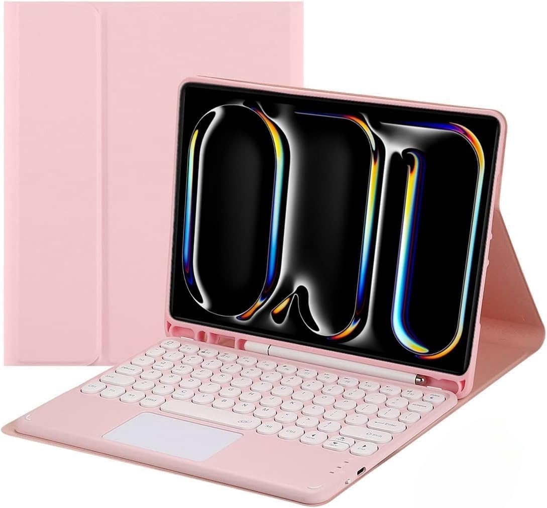 Touchpad Keyboard Case for Galaxy Tab A9 Plus/A9+ 5G 11 Inch 2023 with S Pen Holder, Candy Color Round Keys Magnetic Detachable Wireless Trackpad Keyboard，Pink