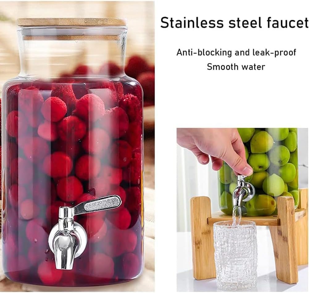 Distributore di bevande in vetro con rubinetto, 2 l, in vetro borosilicato alto, a prova di perdite, resistente al freddo e al caldo, dispenser per succhi di frutta, per cucina, feste e barbecue