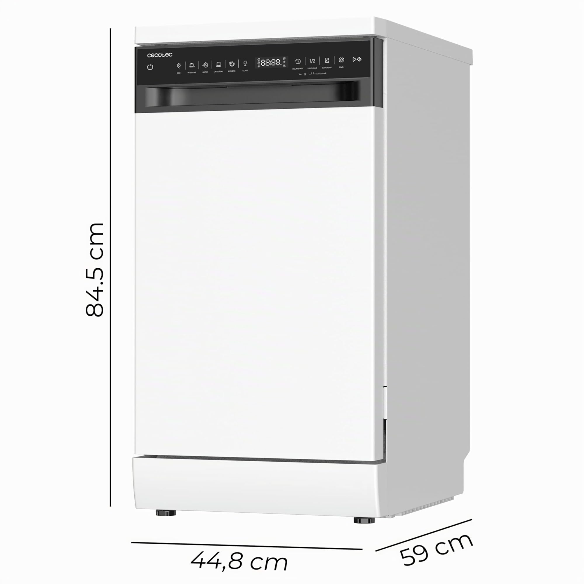 Cecotec Lave-vaisselle Pose Libre 45 cm Bolero Aguazero 4560 Connected, 11 Couverts, 9 Programmes, Classe C, Moteur Inverter Plus Duo, WiFi, Blanc