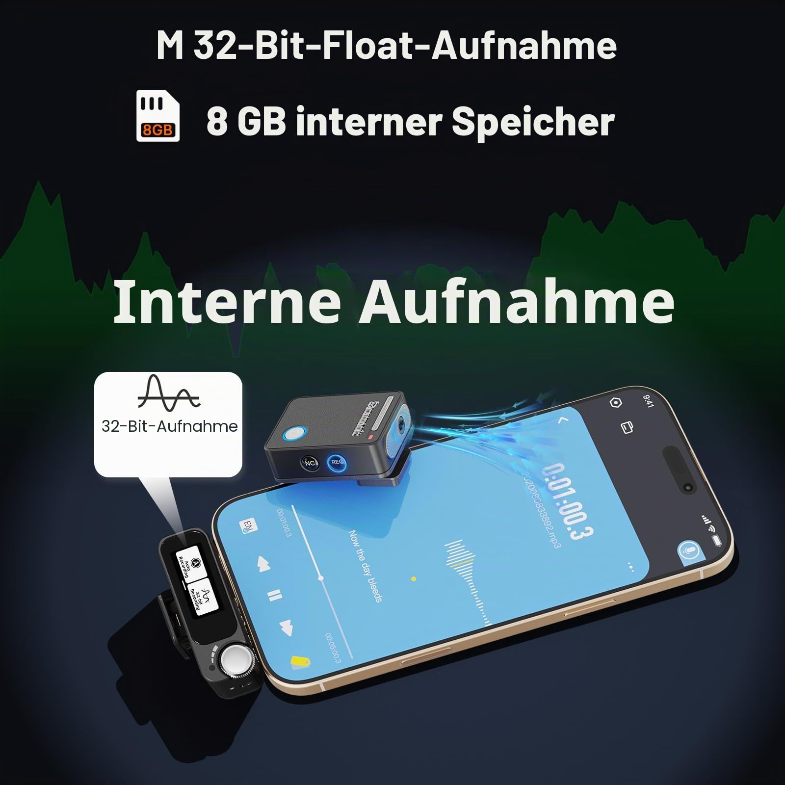Saramonic Ultra Kabellos Lavalier Mikrofon, 32-Bit Float-Aufnahme, Timecode-Synchronisation, IPX5 wasserdicht, 300M, 130dB SPL, Wireless Mikrofon Handy für iPhone Android Kameras, Smartphone