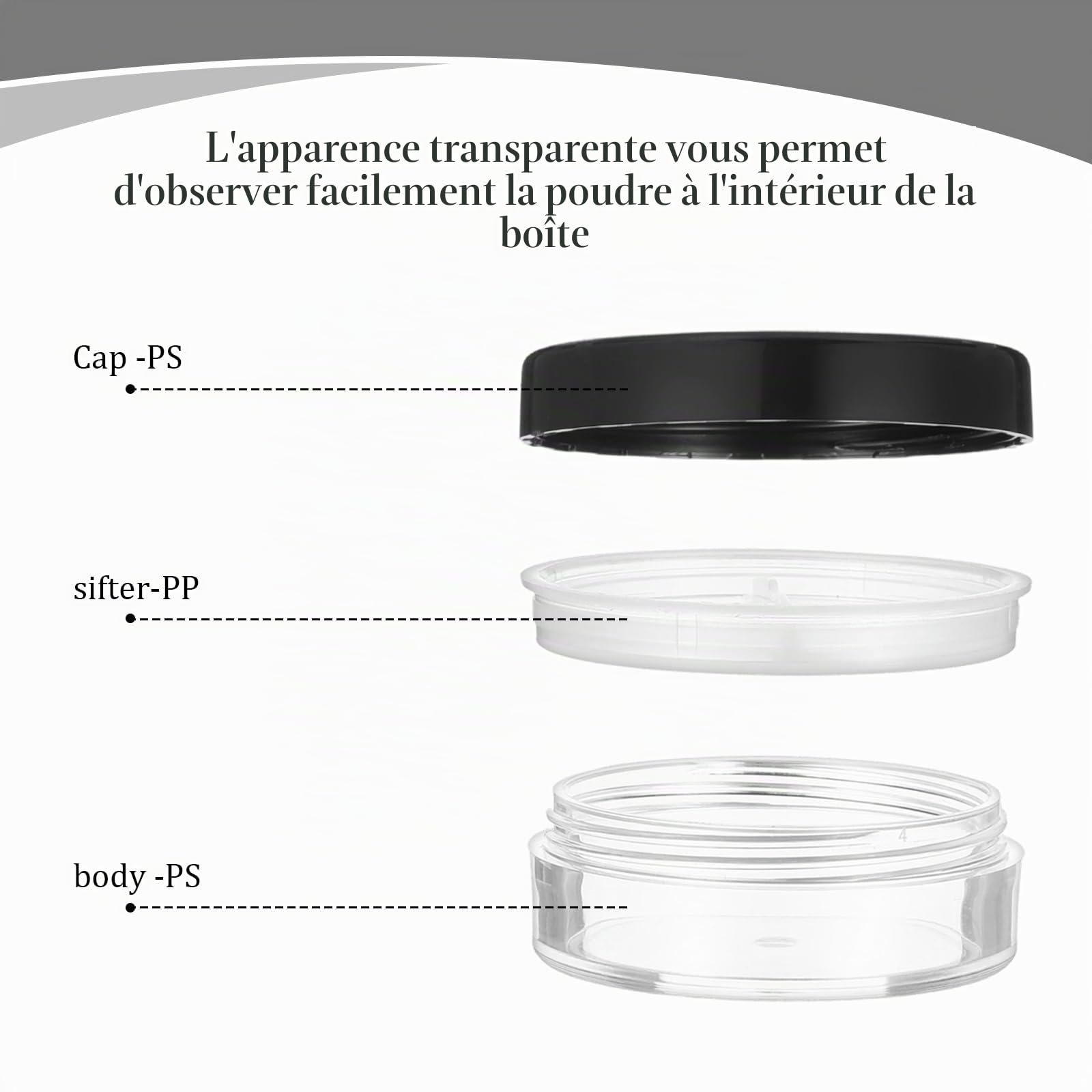 Tyqour Lot de 2 boîtes à poudre portables vides réutilisables de 10g, conteneurs à poudre libre vides transparents avec couvercle à tamis amovible pour femmes et filles