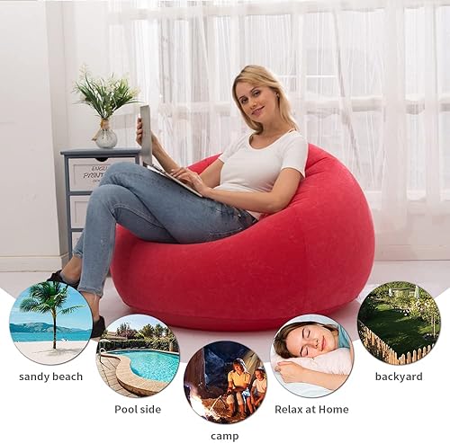 Miniatura 9 de KAERMU Silla inflable con bomba de aire, sofá tumbona para sala de estar interior, dormitorio, tumbonas (naranja)