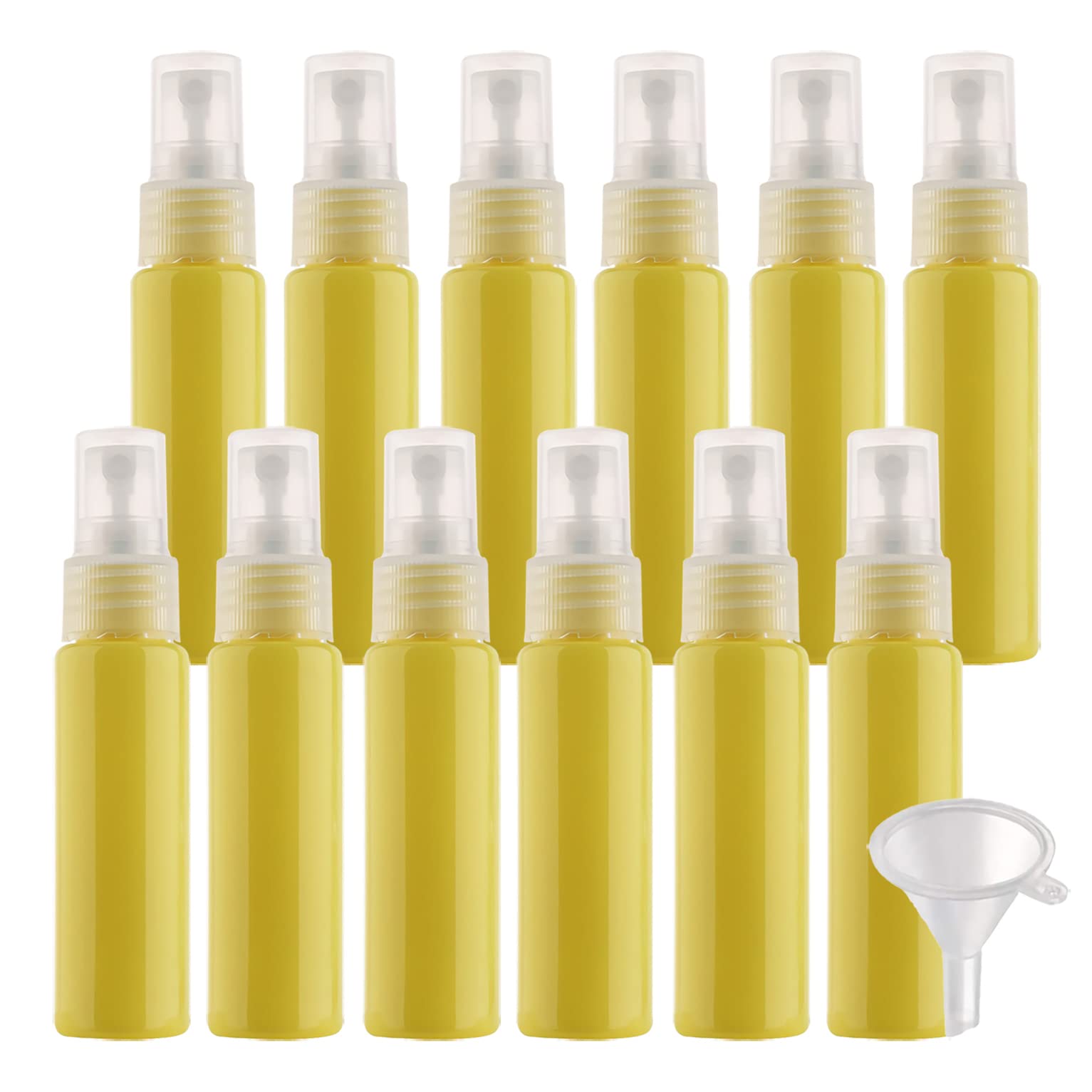 100 Stück 30ml Sprühflasche Gelb Leer Feinen Nebel Sprühflasche Reise Zerstäuber Klein Plastik Nebel Parfümzerstäuber Reiseflaschen mit Trichter