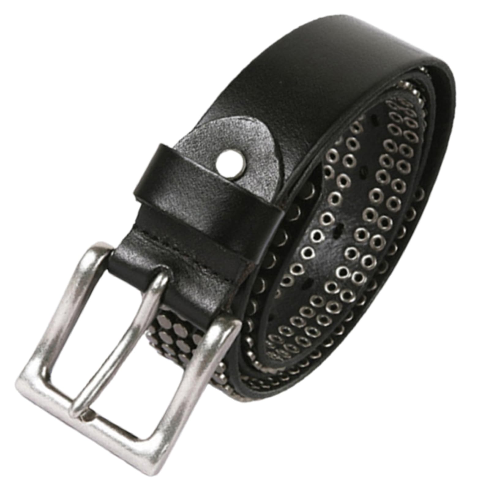 Ceinture en Cuir à Rivets Style Tendance Motif Circulaire Clouté Boucle à Griffes Réglable Ceinture Punk Rock pour Les Loisirs(115cm/waist:39", Black)