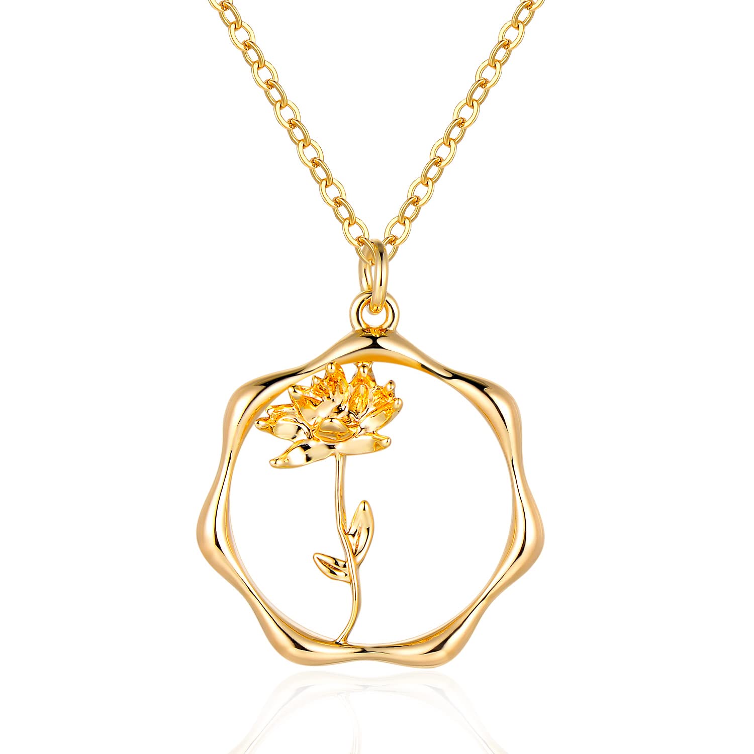 ABDOTGold Necklace for Women Layered Birth Flower Necklaces 18K Gold Plated Custom Birth Month Floral Necklaces Paperclip Chain Necklace Women Anniversary Birthday Gifts for Women