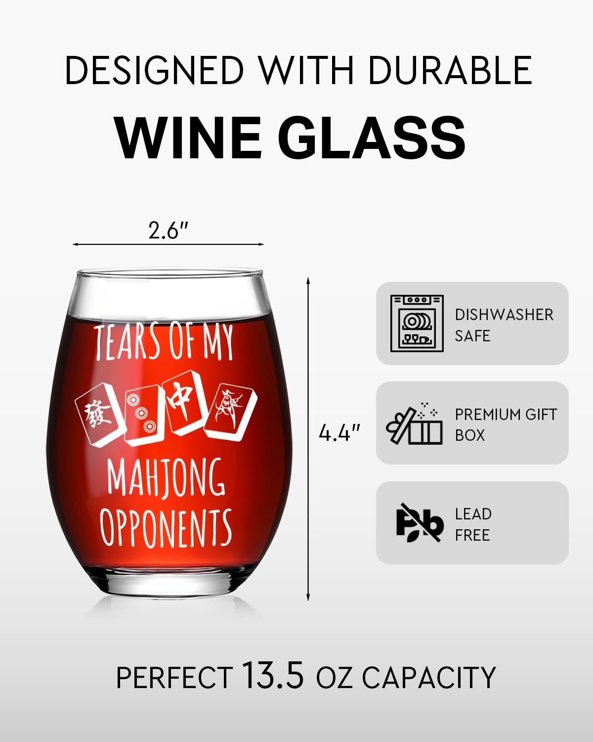 Funny Mahjong Gifts for Women,Mom,Friends,Wife, Tears Of My Mahjong Opponents Stemless Wine Glass,Mahjongs Players Accessories,Gag Gifts for Mahjongs Players Birthday Christmas -119