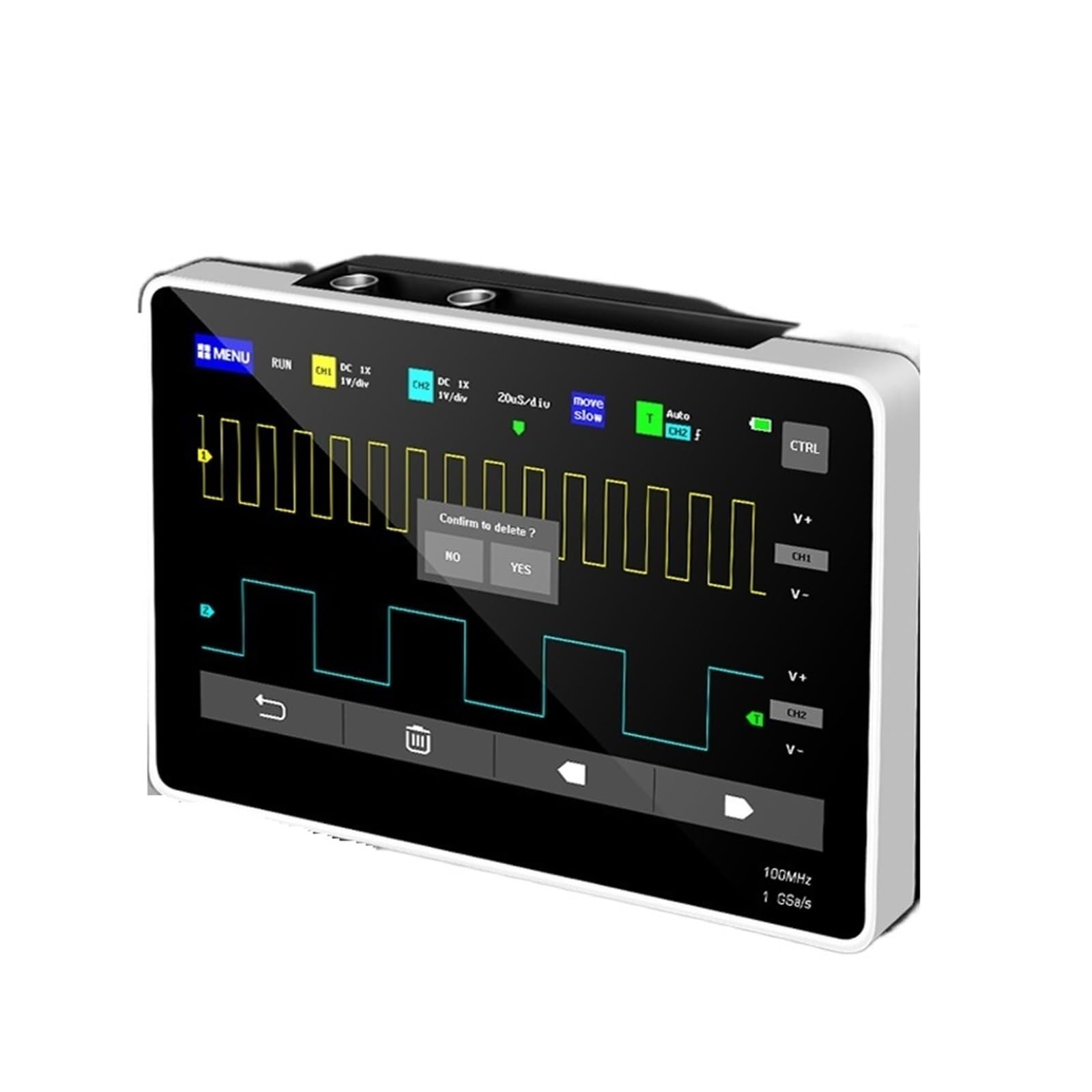 Osciloscopio, Osciloscopio de tableta digital Canal dual 100M Ancho banda 1GS Tasa muestreo Mini