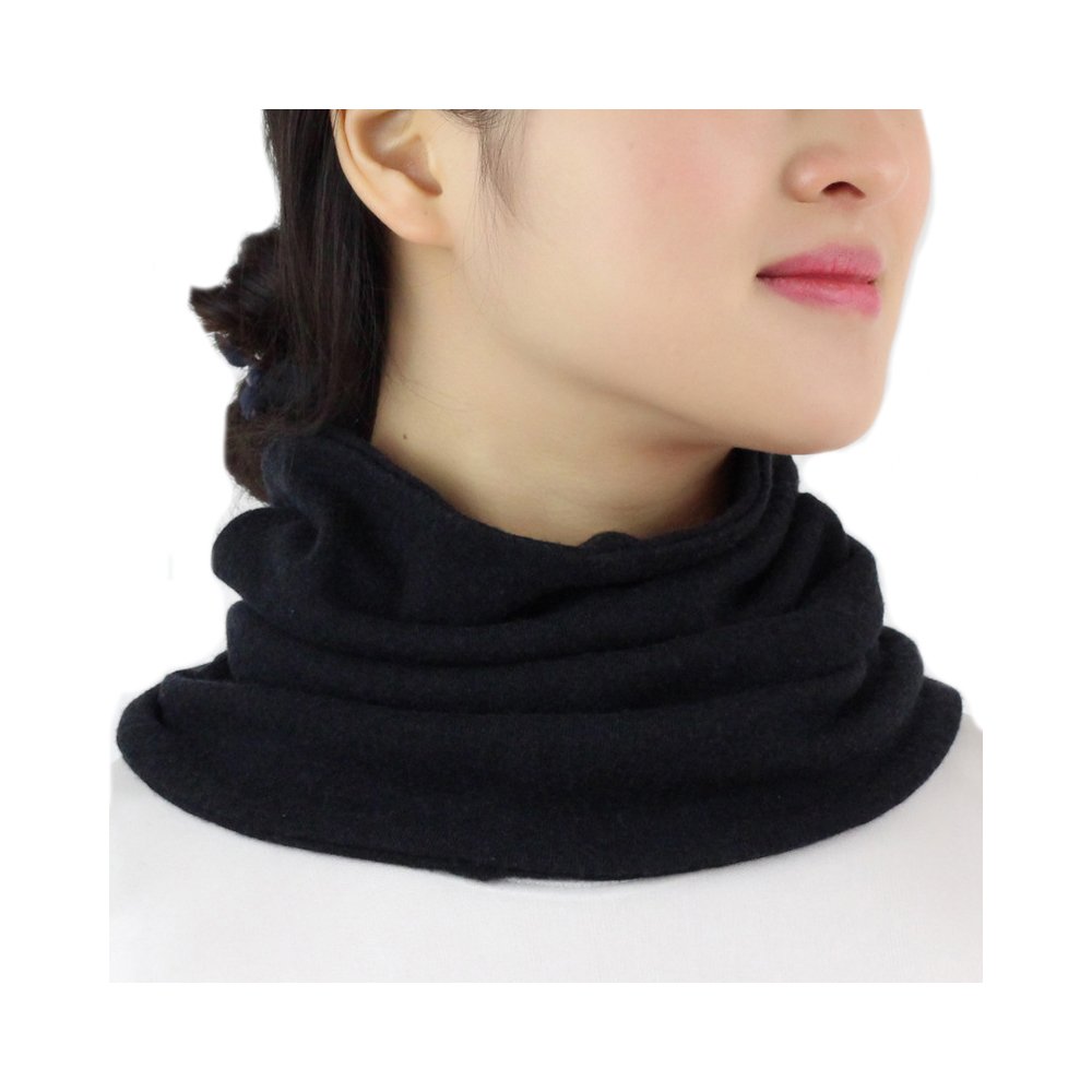 UK_Stone Women Loop Scarf Collar Solid Color/Stripes Wool and Mulberry Silk Blending Neck Warmer Faux Collar Neckerchief Neck Scarf Infinity Loop Scarf (Black)