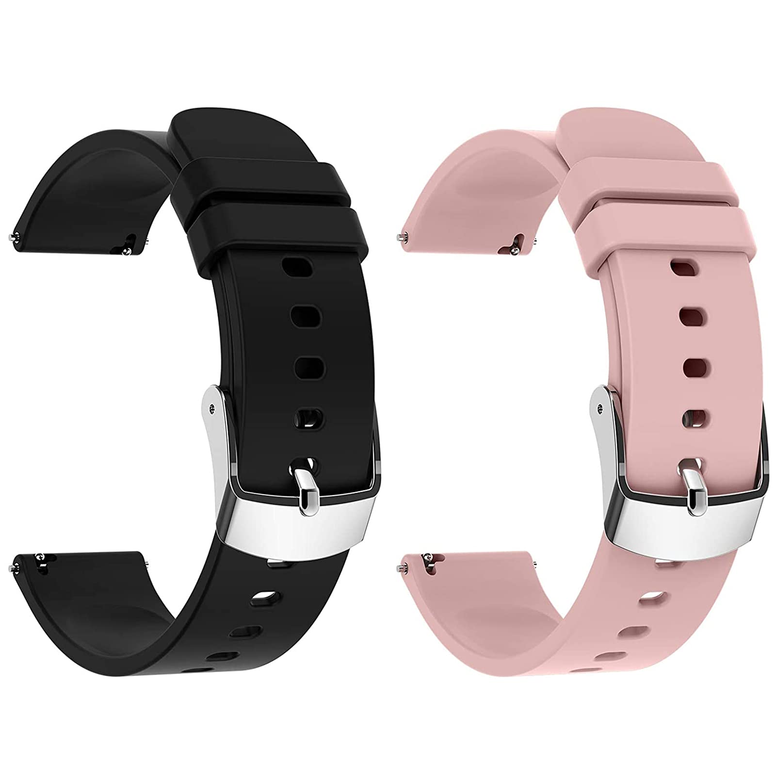 KALINCO 2-Pack Smart Watch Bands 20mm Adjustable Replacement Bands Straps for P22 P96 P32 P36 Smartwatch, Black+Pink, 235 millimeters - Image 2