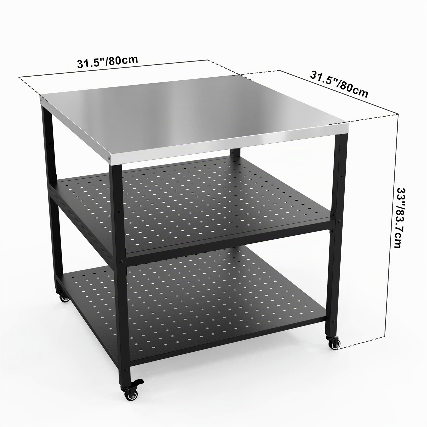onlyfire Carrello per Barbecue,Consolle per Forno Pizza e Accessori,80 x 80 x 83 cm con Superficie e Ruote in Acciaio Inox，Cucina Esterna