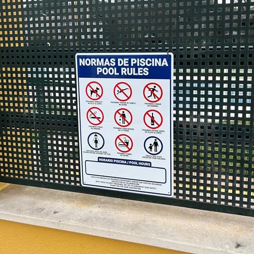 Schild für den Pool aus Aluminium, Emaille, groß, 43 x 31 cm, Zufriedenheitsgarantie, echte Fotos, Pool-Regeln