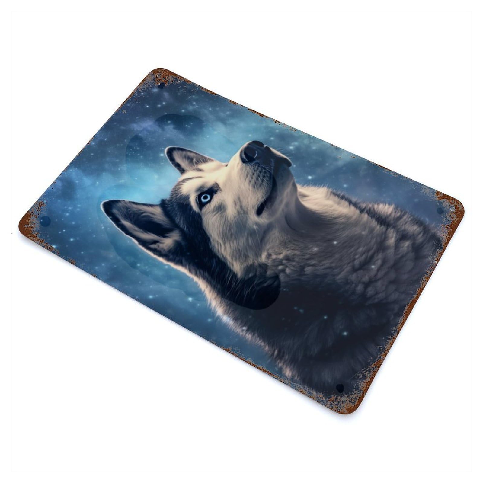 Husky Dog 11.8"x7.9" Aged Metal Wall Plaque, Classic Wall Plaque for Basement, Hobby Room And Garage Decor