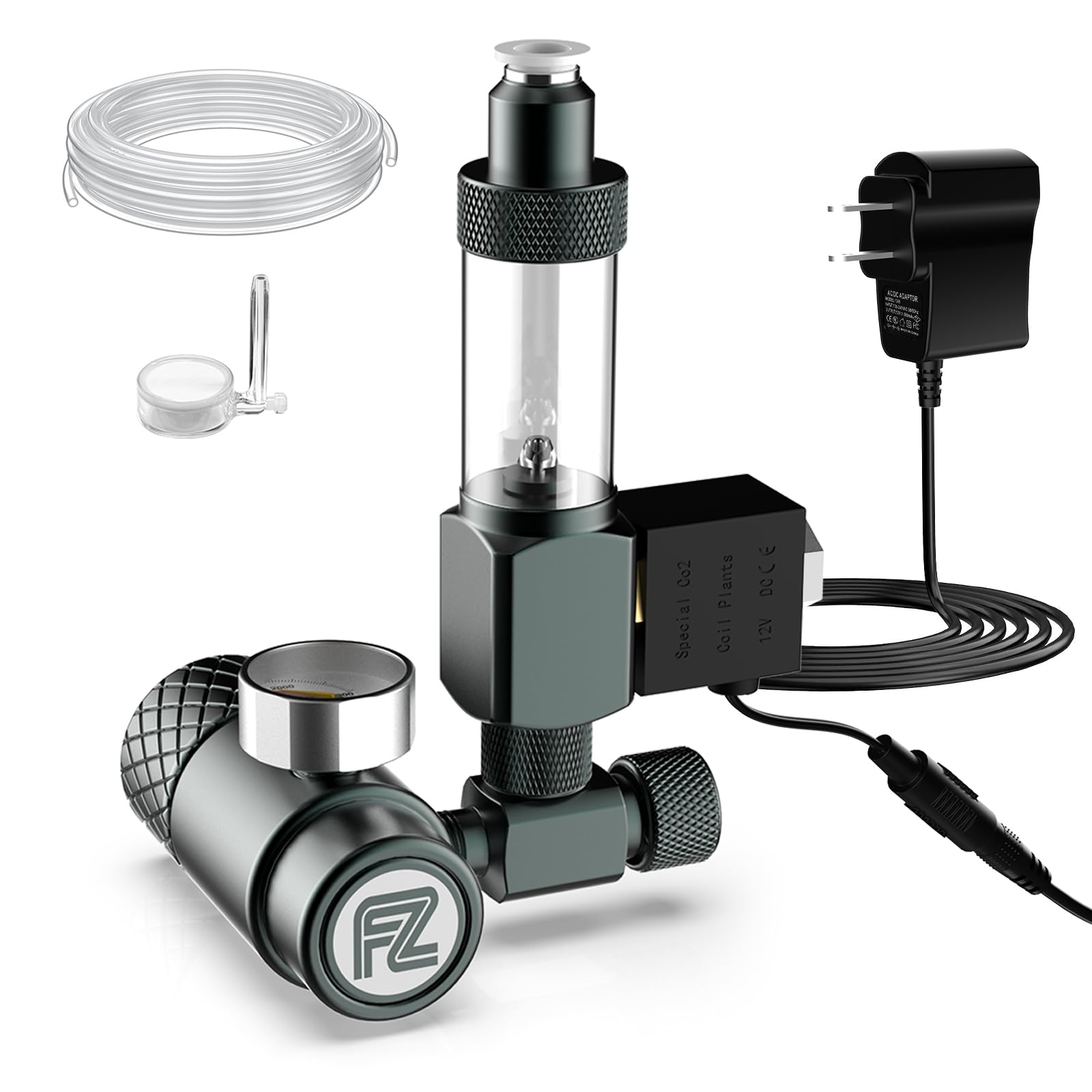 FZONE Aquarium CO₂ Regulator, Aquarium CO₂ System Mini Kit with Diffuser, Upgraded DC Solenoid and Bubble Counter Check Valve, for Establishing CO₂ System in Aquatic Plant Tank