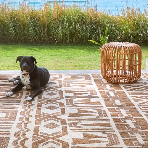 Gertmenian Indoor/Outdoor Kona Coast by Reyn Spooner Rug - 9x13 Extra Large, Stain & UV Resistant, Ideal for Deck, Patio, Poolside Rooms - Tribal, Light Brown, 46671