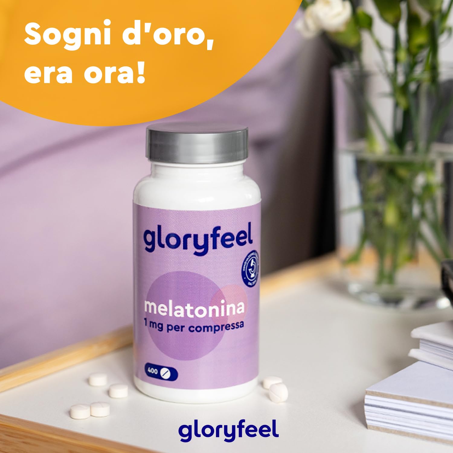 Melatonina per Dormire, Scorta +1 Anno, 400 Compresse, 1 mg per Compressa, per Prendere Sonno e per Fisiologico Rilassamento, Melatonina Forte Pura, Testato in Laboratorio, Vegan