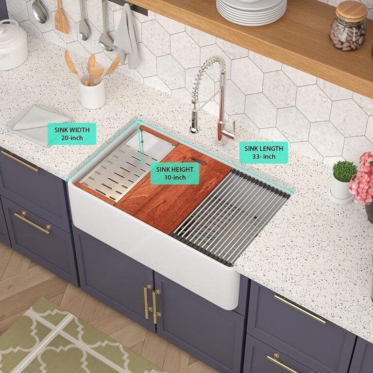 White Farmhouse Kitchen Sink 33 inch