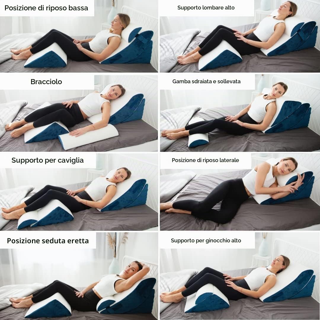 MKS Set di Cuscini a Cuneo 4 Pezzi | Cuscino Ergonomico per Posizionamento della Schiena e delle Gambe | Cuscino a Cuneo per Letto e Divano con Fodera Lavabile | Cuscino da Lettura per Casa e Relax