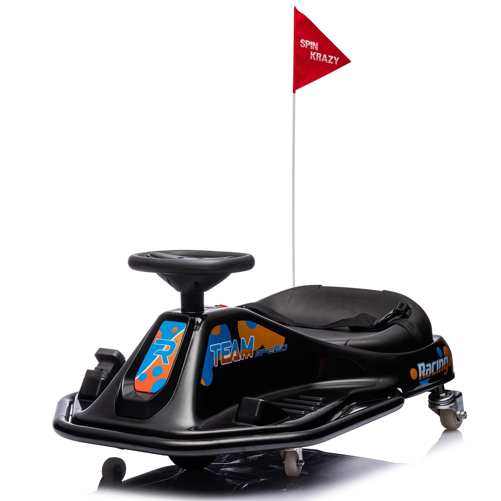 24V Electric Drifting Go Kart for Kids Ride on Electric Vehicles Car Age 3+ 80kg Load Capacity Crazy Drifting Carts in Situ Rotate 360°Gokart Metal Anti-Collision Frame(Black)