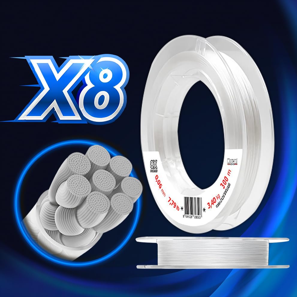 Braided Fishing Line PE Braided Platinum X8 Thread 300m - White Fishing Line - Suitable for Freshwater and Saltwater - Professional Fishing (0,28 mm 35,56 lb 16,60 kg 300 m)
