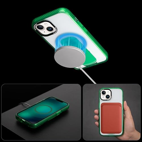 Miniatura 4 de Funda diseñada para iPhone 15 con soporte, compatible con MagSafe, parte trasera de policarbonato transparente antiarañazos + parachoques de TPU a
